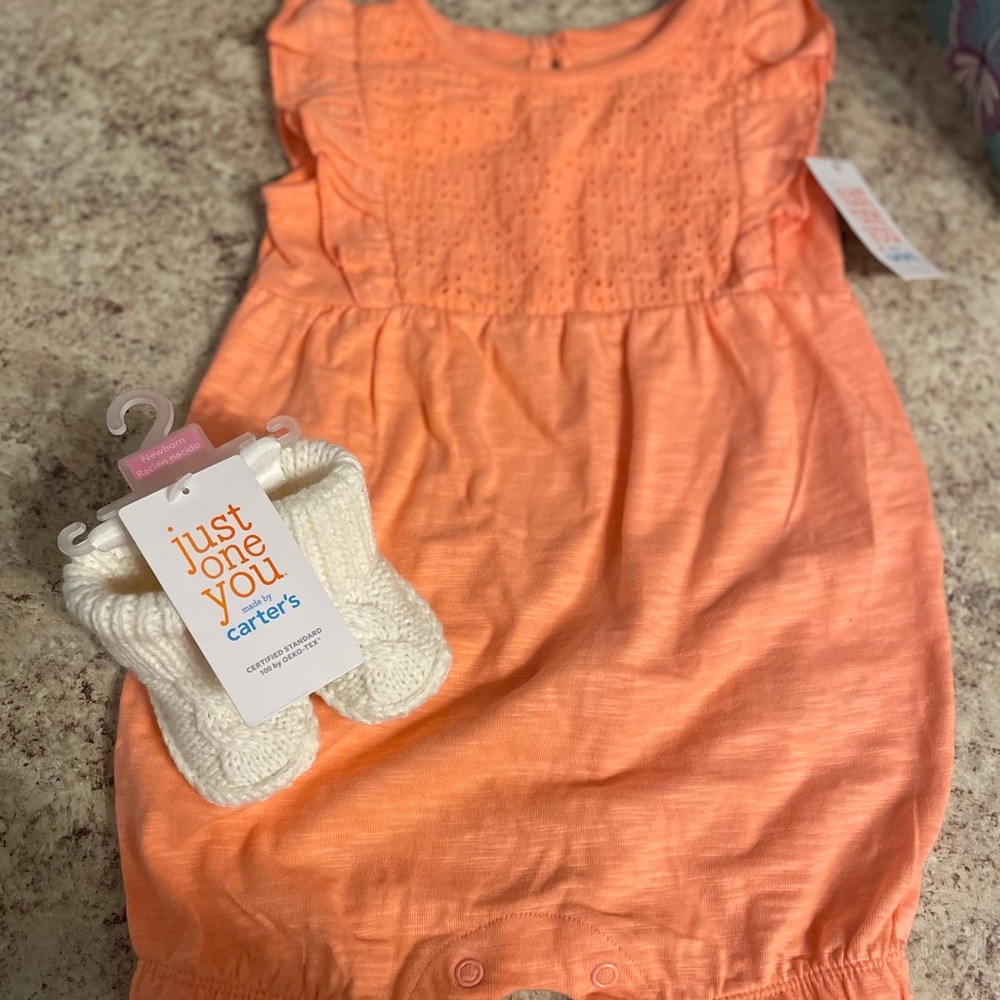 SOLD Baby girl one piece with booties